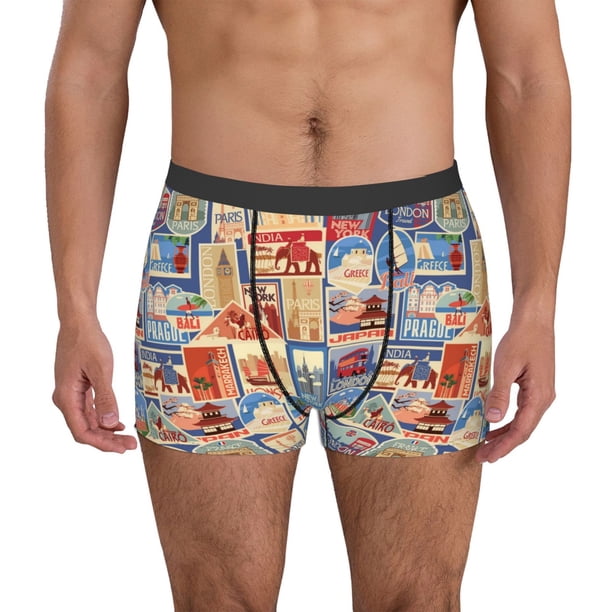 Balery Set Of Travel Vintage Calzoncillos bóxer para hombre, ropa interior de algodón suave y transpirable con cinturilla de nailon-Large