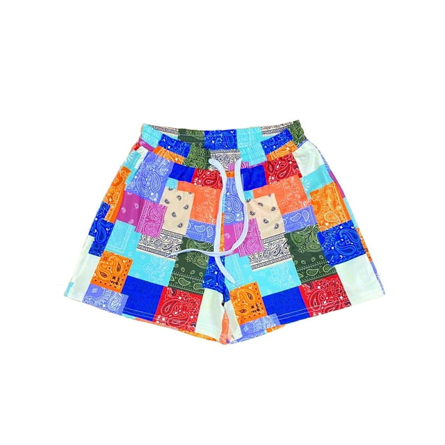 Sylvamorning men Beach Shorts Bright Color Print Casual Style Loose Version