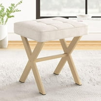 Square Linen Makeup Stool, Metal X Legs, Small Ottoman Stool Chair for Vanity, Modern Padded Seat Foot Rest for Makeup Room, Bathroom