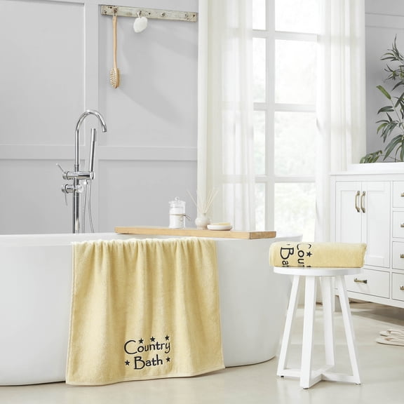 VHC Brands Navy Country Bath Stars Creme Bath Towel Set of 2 27x54