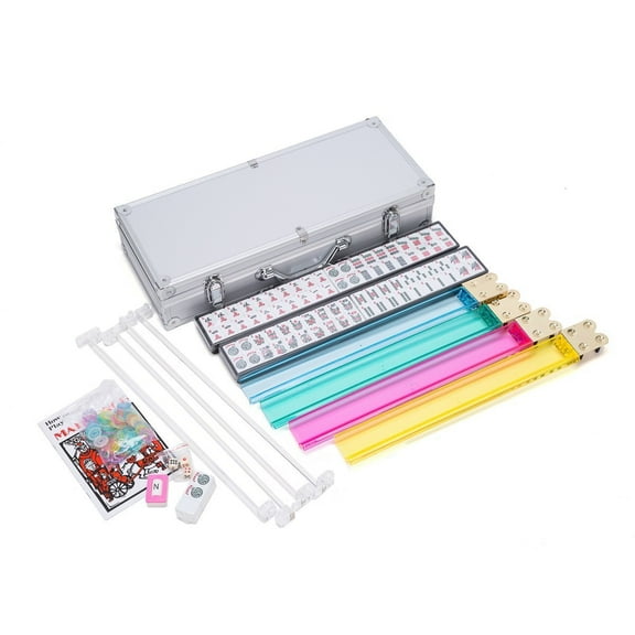 THY COLLECTIBLES American Western Mahjong Set - 166 White Tiles (All-in-One Rack/Pushers), Silver Aluminum Case - Classic Mah Jong Game Set