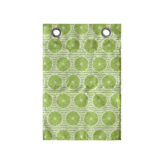 Fruit Hanging Pocket Organizer, Continuous Pattern with Round Slices of Lime Citrus Food on Thin Stripes, Printed Polyester Storage Bag with Pockets, 14" x 20", Lime Green and White