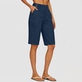 thumbnail image 7 of felwors Womens Casual Bermuda Shorts Knee Length Wide Leg 2 Pockets Navy for Size M, 7 of 7