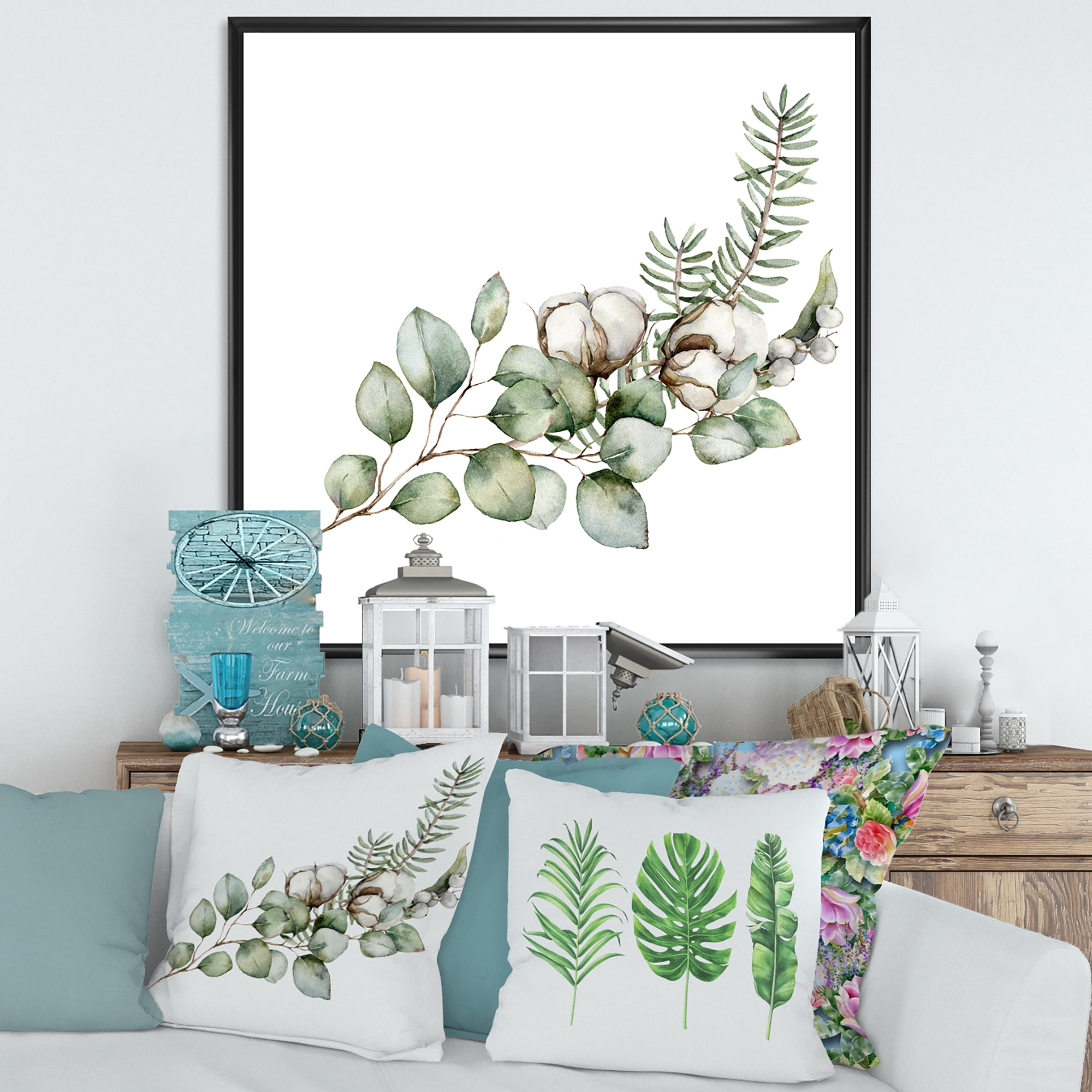Designart 'Eucalyptus Branches With Christmas Bouquet' Traditional Framed Canvas Wall Art Print