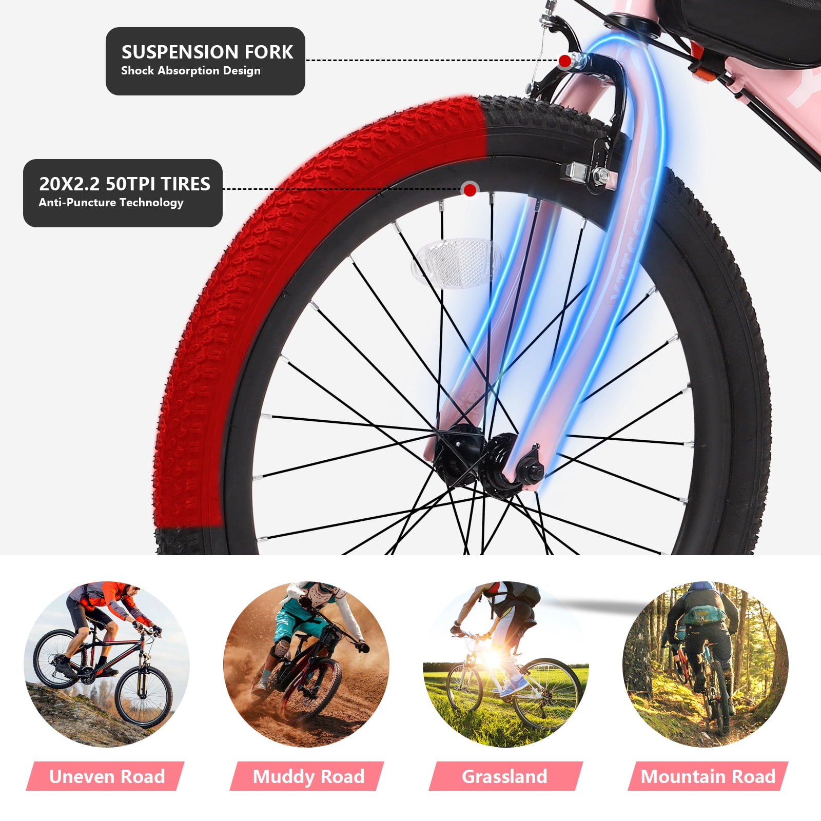 20-24 inch Bike,6-Speed Mountain Bike for Men Women Boys Girls,Comfort Saddle,Pink