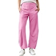 thumbnail image 2 of Oksale Womens Barrel Pants Petite Loose Lightweight Straight Leg Ankle Pants with Pockets Elastic High Waisted Comfy Pants Pink 3XL, 2 of 9