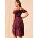 thumbnail image 5 of Vestido A Media Pierna Asimétrico Alto Bajo Allegra K Con Mangas Con Volantes Tirantes Vino Rojo S, 5 of 6