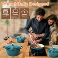 thumbnail image 4 of Enameled Cast Iron Cookware Set, 9-Piece Set Nonstick Ceramic Dutch Oven Stove Pots, Skillet, Pans, Lids，Storage Rack and Lid Holder, Oven Safe & Compatible with All Stovetop, Teal Ombre, 4 of 15