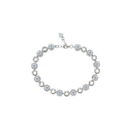 5.45 Ct Round Sky Blue Aquamarine 925 Sterling Silver Bracelet