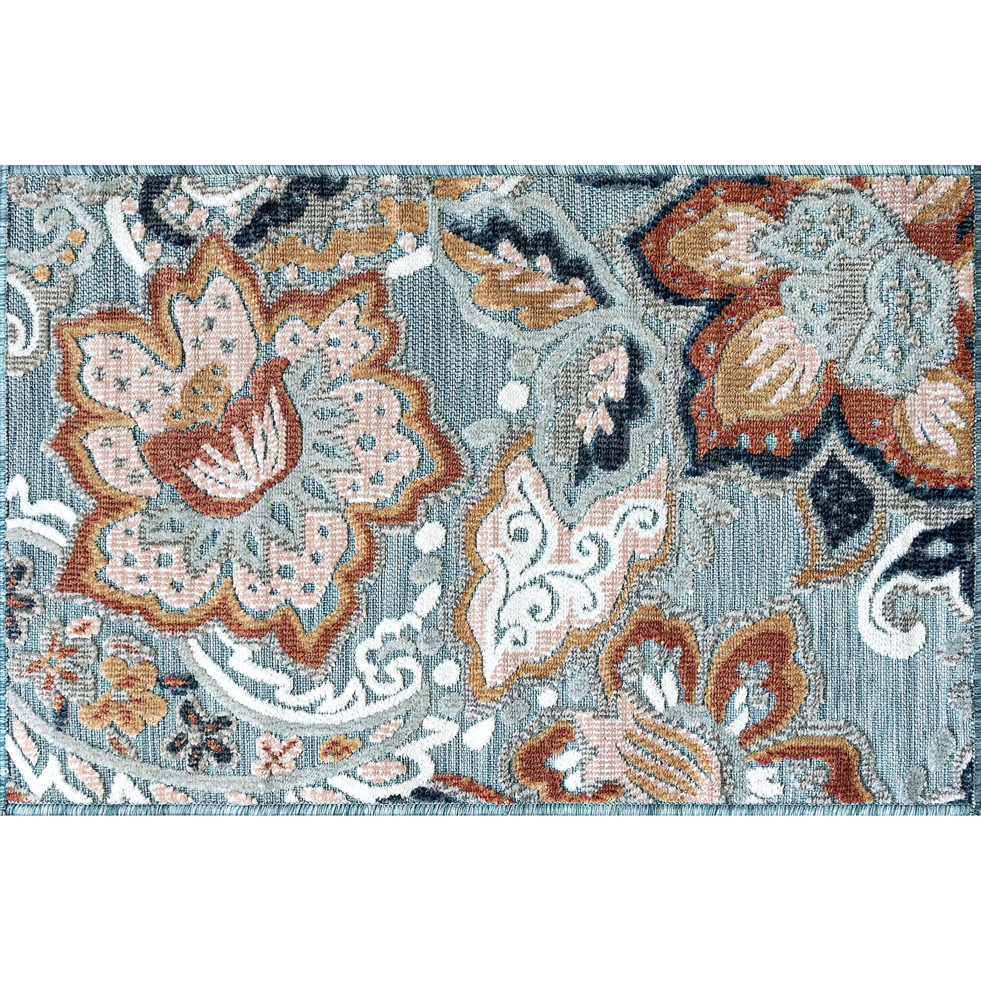 2x3 Water Resistant, Small Indoor Outdoor Rugs for Patios, Front Door Entry, Entryway, Deck, Porch, Balcony | Outside Area Rug for Patio | Aqua, Floral | Size: 1'11'' x 3'