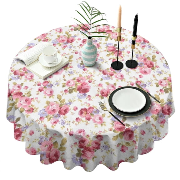 Pioneer Flower Floral Print Pattern Round Tablecloth 60"x60",Wrinkle Wipeable Table Cloth for Kitchen Dining Room Picnic Patio Party