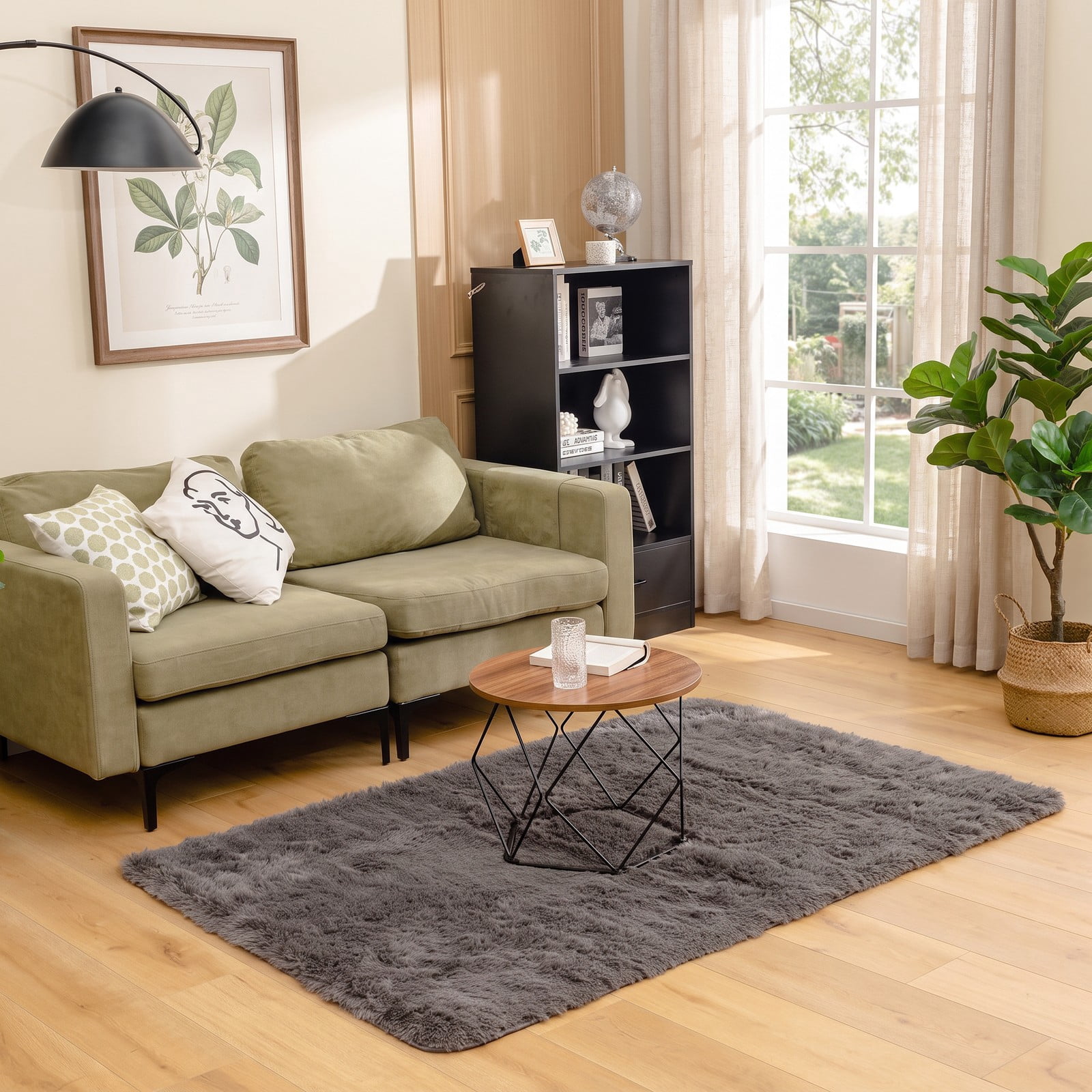 ALPULON 4x6 Feet Modern Soft Shag Area Rug with Non-Slip Grip Dots, Fluffy Plush Indoor Carpet for Bedroom Living Room Home Office Nursery Floor Decor, Machine, Gray
