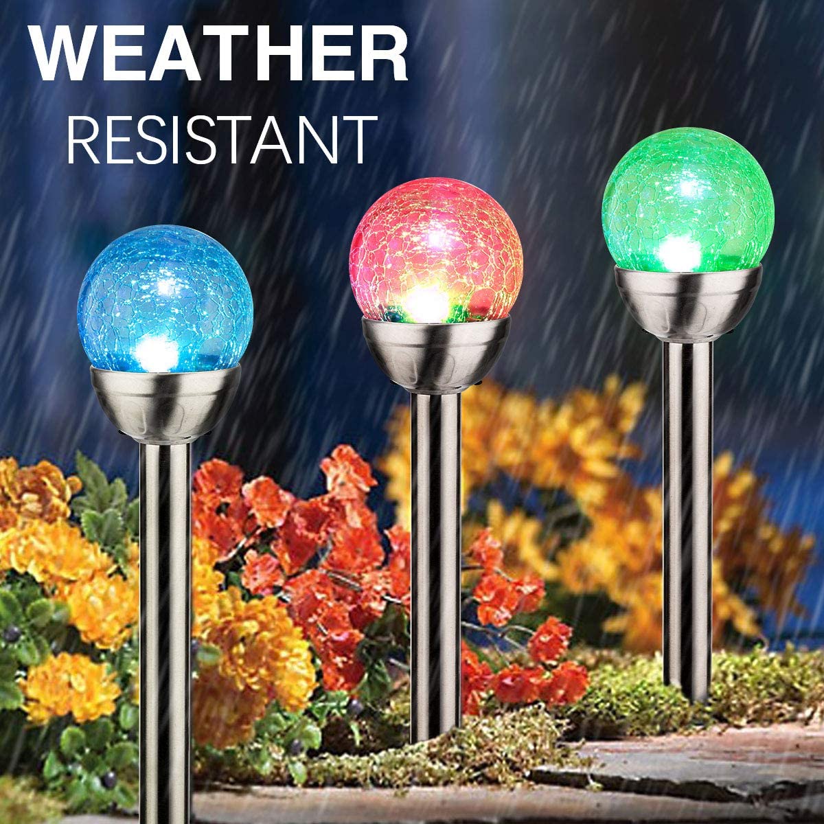 Solar Globe Lights Outdoor, Cracked Glass Ball Dual LED Garden Lights,Color-Changing  Outdoor Landscape Garden Light Decoration, Garden Decor Pcs