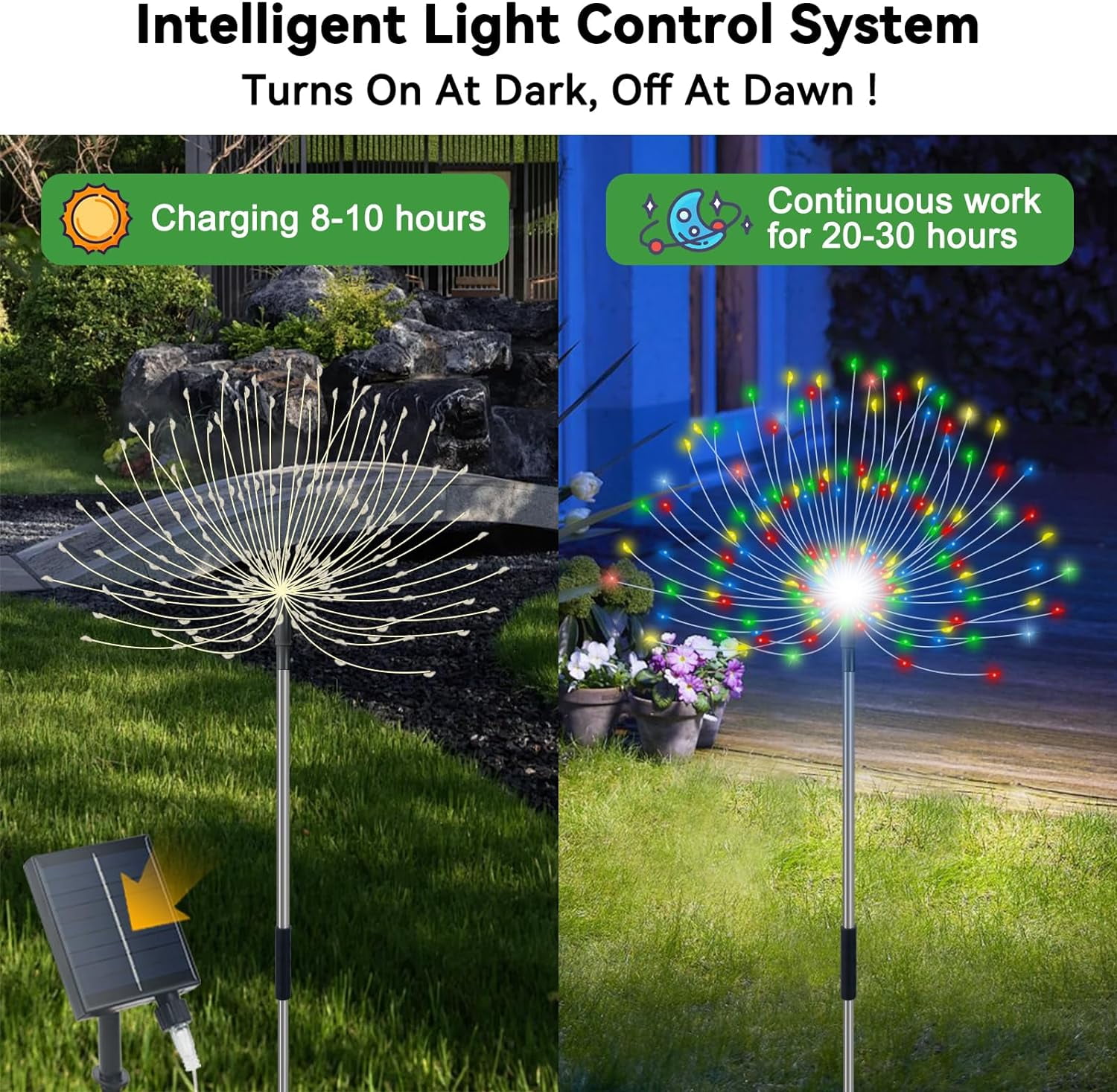 Solar Garden Lights Outdoor Waterproof, 4 Pack Total 480 LED Solar Starburst Sparkler Lights Decorative with 8 Lighting Modes Outside for Flowerbed Halloween Christmas Decorations, Multicolor
