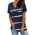 thumbnail image 1 of Women Striped Front Pocket Tunics Short Sleeve V Neck Side Split Top, 1 of 2