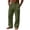 Army Green, variant on Men Cotton Linen Pants Button Front Elastic Waist Straight Leg Pants Small Leather Patch Decor Loose Casual Pants Wrinkle Texture Lightweight Summer Trousers With Side Slip Pockets For Beach