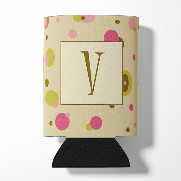 Letter V Initial Monogram - Tan Dots Can or Bottle Beverage Insulator Hugger