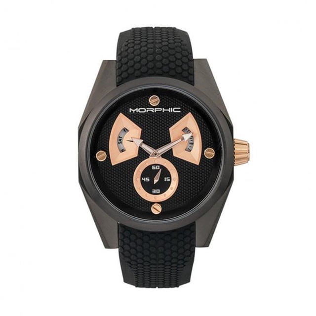 Morphic MPH3407 44 mm M34 Series Mens Watch with Day & Date - Black & Rose Gold