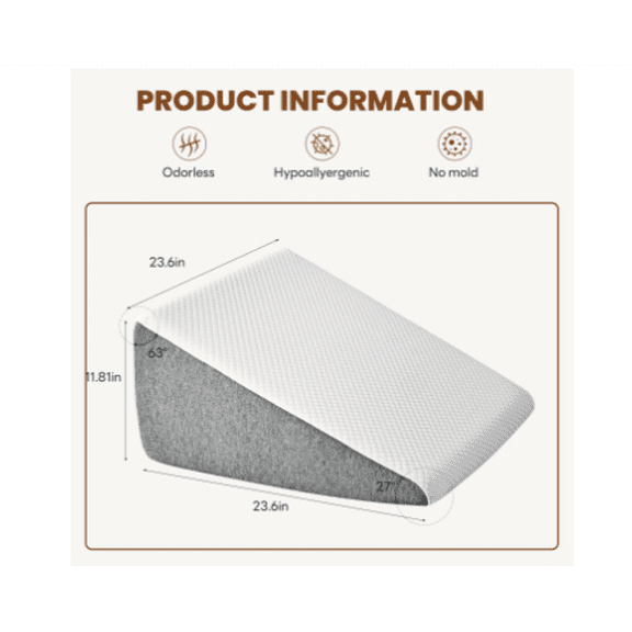 Wedge Body Pillow — Support Pillow in White & Grey for Sleeping, Reading & Relaxation