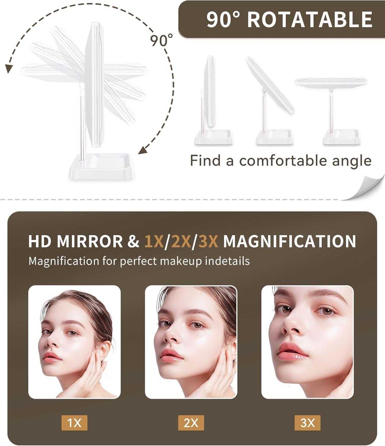 Yzhappy Trifold Makeup Mirror with Lights, 1X 2X 3X photo 6