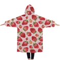 thumbnail image 2 of Oversized Wearable Blanket Hoodie,Red Strawberry Plants Fruit Pink Pattern Sherpa Blanket Hoodie with Super Pockets,Super Warm Fuzzy Pullover for Women & Men, 2 of 6