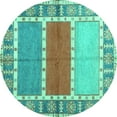 thumbnail image 1 of Ahgly Company Indoor Round Southwestern Turquoise Blue Country Area Rugs, 4' Round, 1 of 4