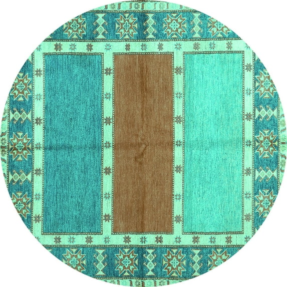 Ahgly Company Indoor Round Southwestern Turquoise Blue Country Area Rugs, 4' Round
