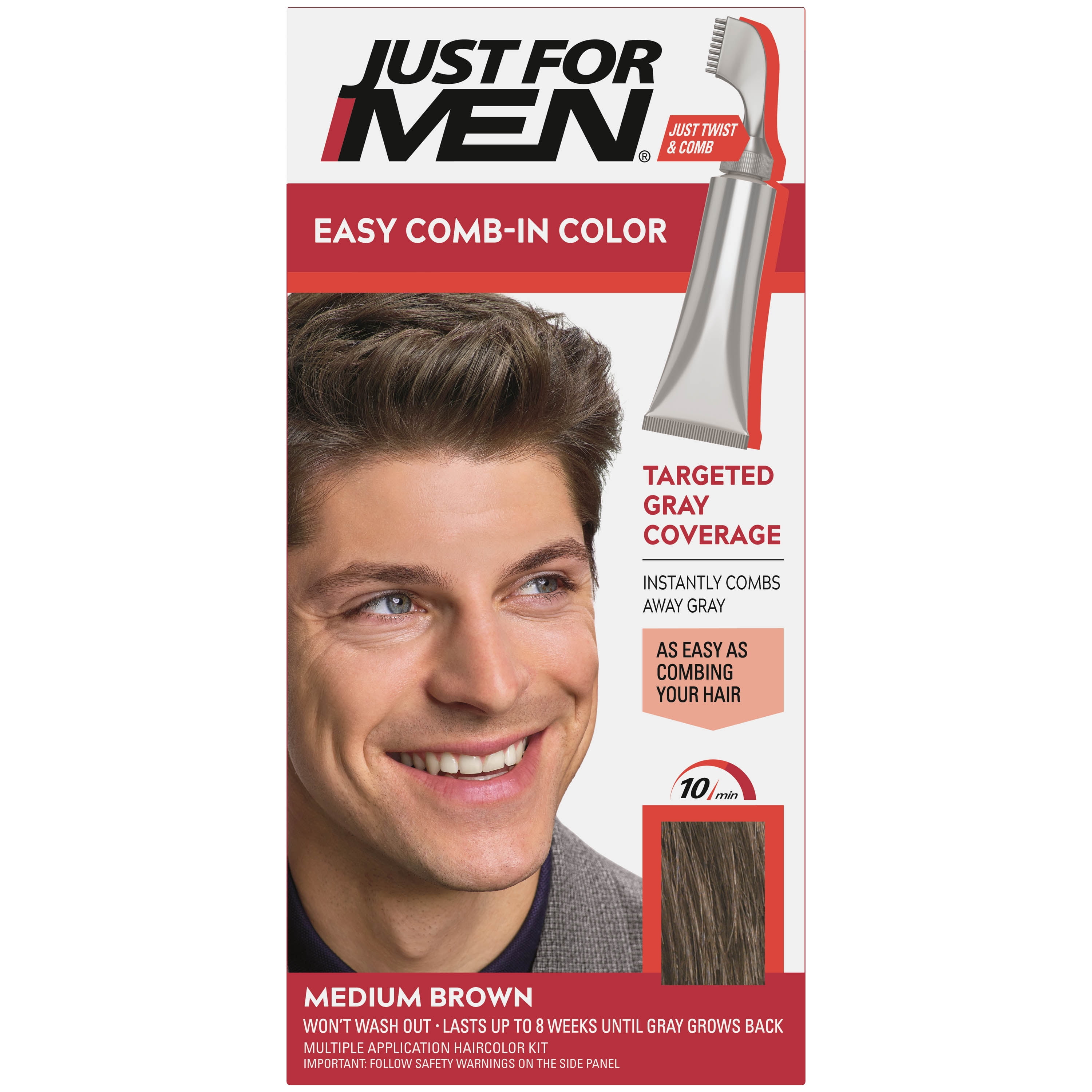 Just For Men Easy Comb-in Gray Hair Color with Applicator, Medium Brown, A-35