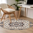 thumbnail image 4 of Round Rugs 4Ft, Orange Navy Blue Boho Round Area Rug Washable Indoor Throw Carpet, Southwestern Ethnic Retro Geometric Soft Non Slip Circle Rug for Kitchen Nursery Room Home Decor Aesthetic, 4 of 8