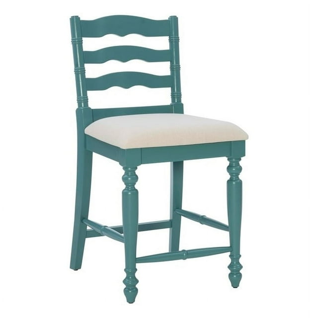 Riverbay Furniture 24" Transitional Wood & Fabric Counter Stool in Blue/Cream