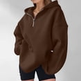 thumbnail image 5 of WULMLEO Women Oversized Quarter Zip Hoodies Solid Color Long Sleeve Drop Shoulder Soft Pullover Casual Loose Fit Daily Lounge Workout Hooded Sweatshirts Coffee 2XL, 5 of 8