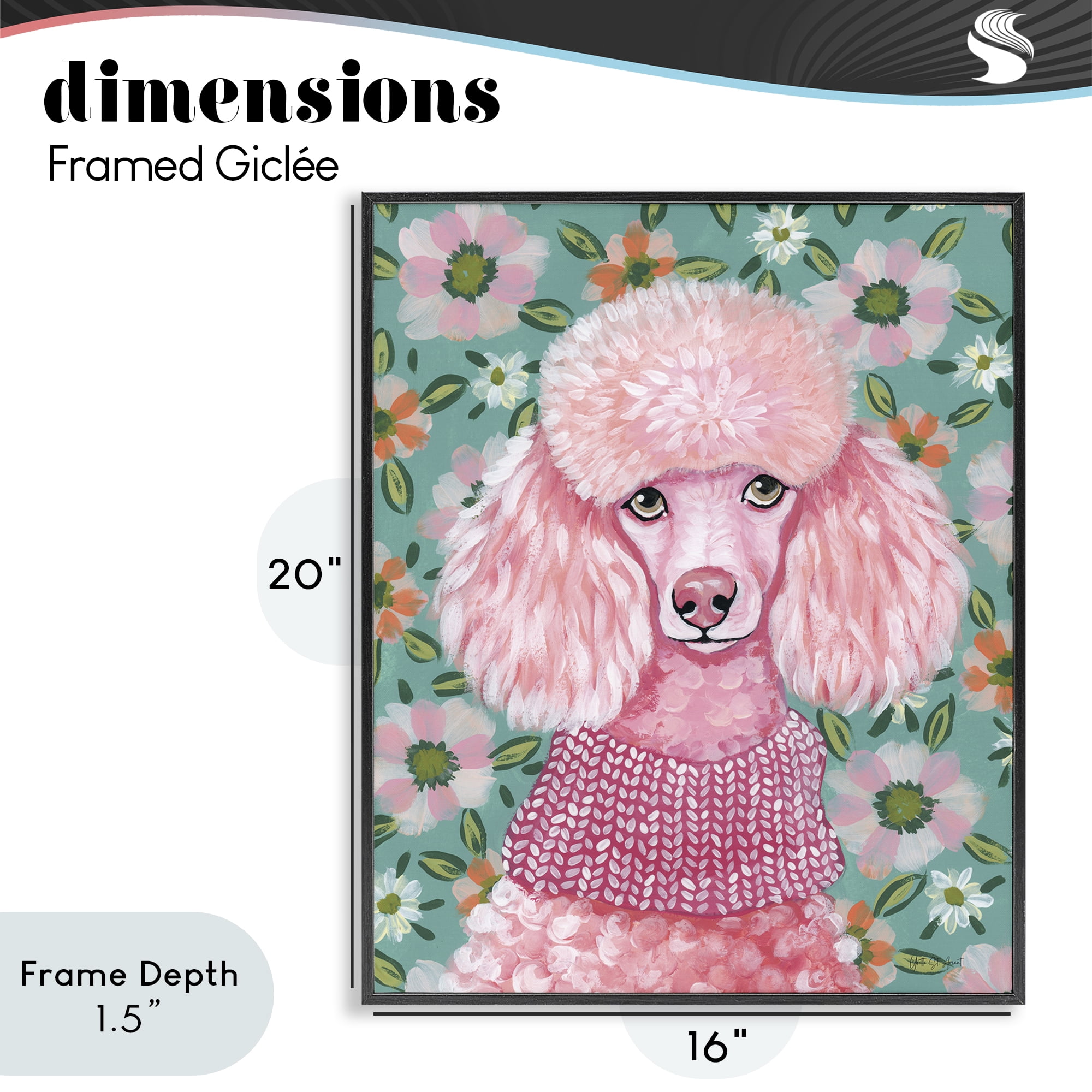 Stupell Industries Floral Poodle In Pink Black Framed Giclee Art, design by Yvette St. Amant