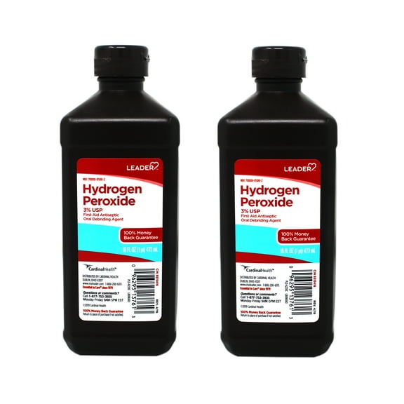 Leader Hydrogen Peroxide 3% Topical Solution, First Aid Antiseptic, 16 FL OZ - 2 Pack