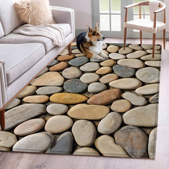 Area Rugs 2.7'x5', Cobblestones Carpet for Living Room Bedroom Dining Room, Gravel Rock Natural Stones Pattern Art Throw Kitchen Rugs Non Slip Washable Rectangle Indoor Outdoor Rugs