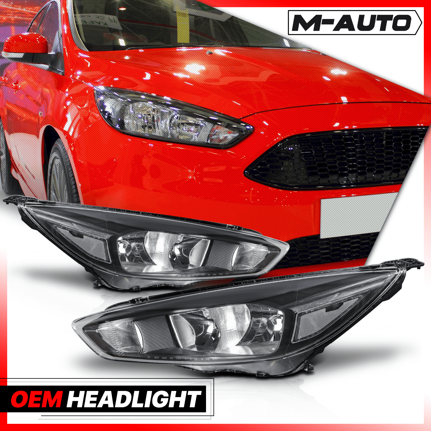 M-AUTO Headlights Assembly for Halogen Model 2015 2016 2017 2018 Ford Focus, Driver and Passenger Side Headlamp Replacement