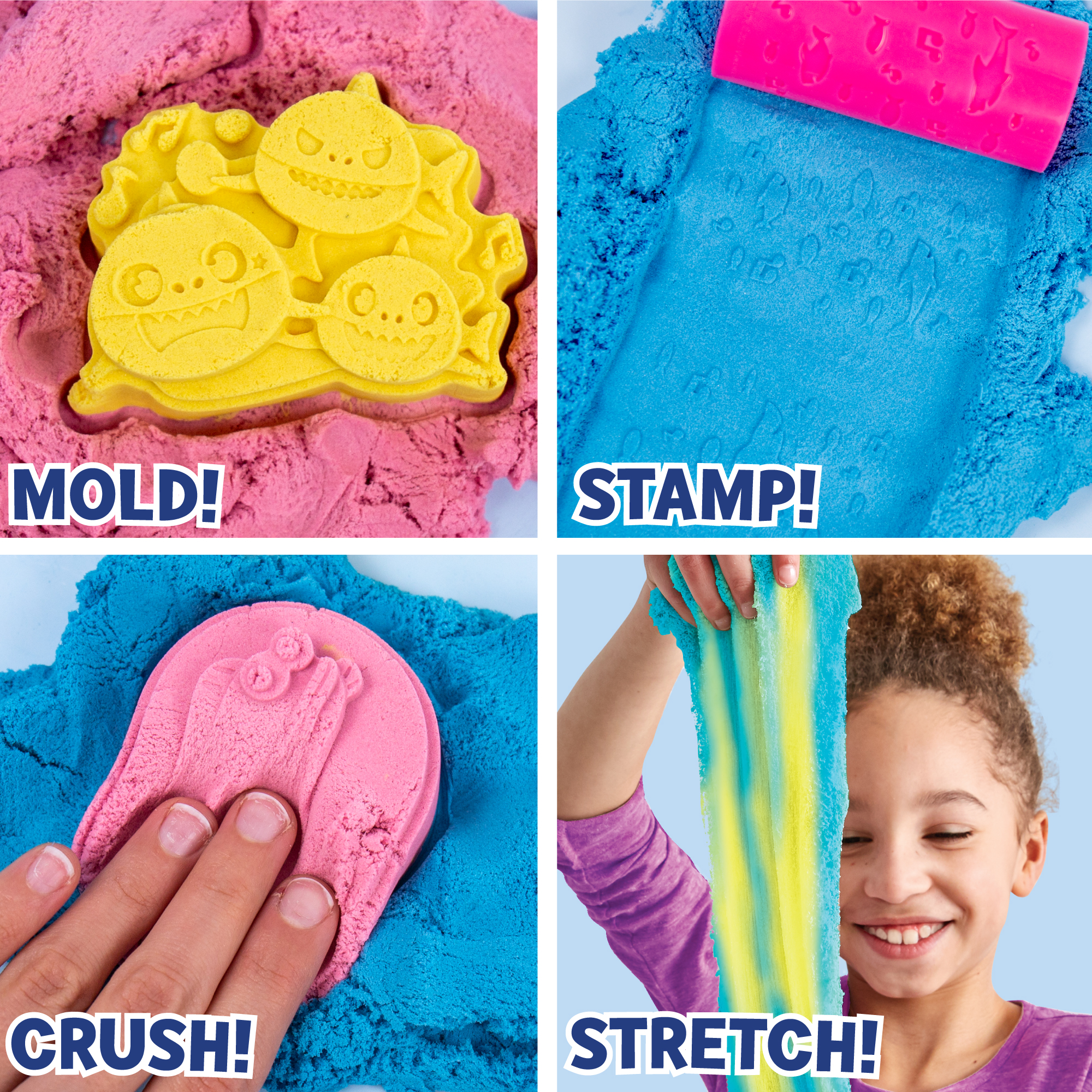 Baby Shark Silimygloops Slimy Sand, Sensory Play Sand & Molds Art & Craft Kit (9 Pieces)