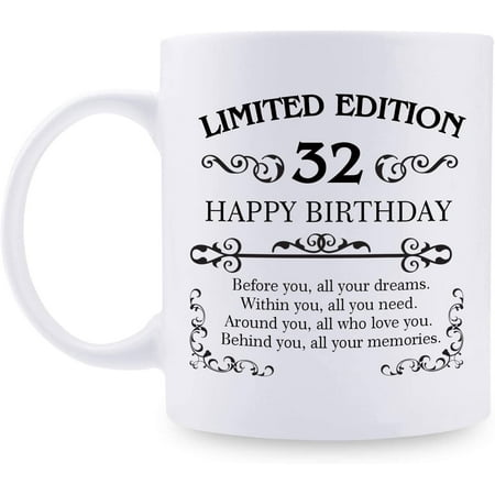 

32nd Birthday Gifts for Women Men 11 oz Coffee Mug 32 Year Old Present Ideas for Mom Dad Wife Husband Son Daughter Friend Colleague Coworker (32nd Birthday Gift)