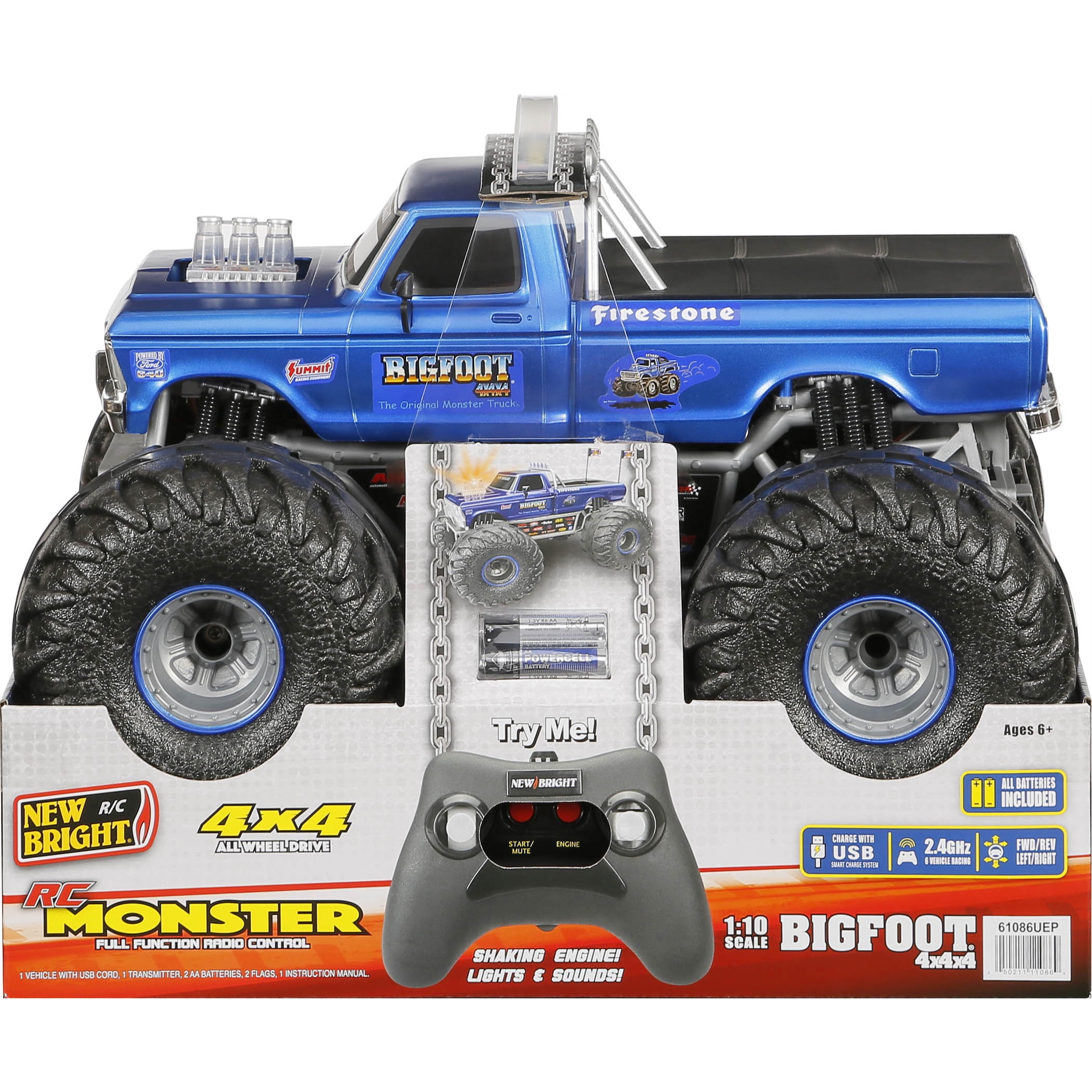 New Bright (1:10) Bigfoot Battery Radio Control Monster Truck with Lights and Sounds, 61086UEP - 1