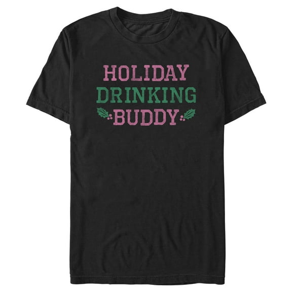 Men's Lost Gods Distressed Holiday Drinking Buddy  Graphic Tee Black 3X Large