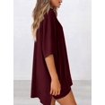 thumbnail image 2 of Women's two-piece casual suit summer casual loose shirt cycling shorts match airport travel wear Wine Red S, 2 of 4