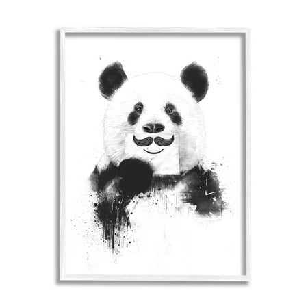 Stupell Industries Humorous Black & White Giant Panda Bear Mustache Framed Wall Art, 11 x 14, Design by Balazs Solti