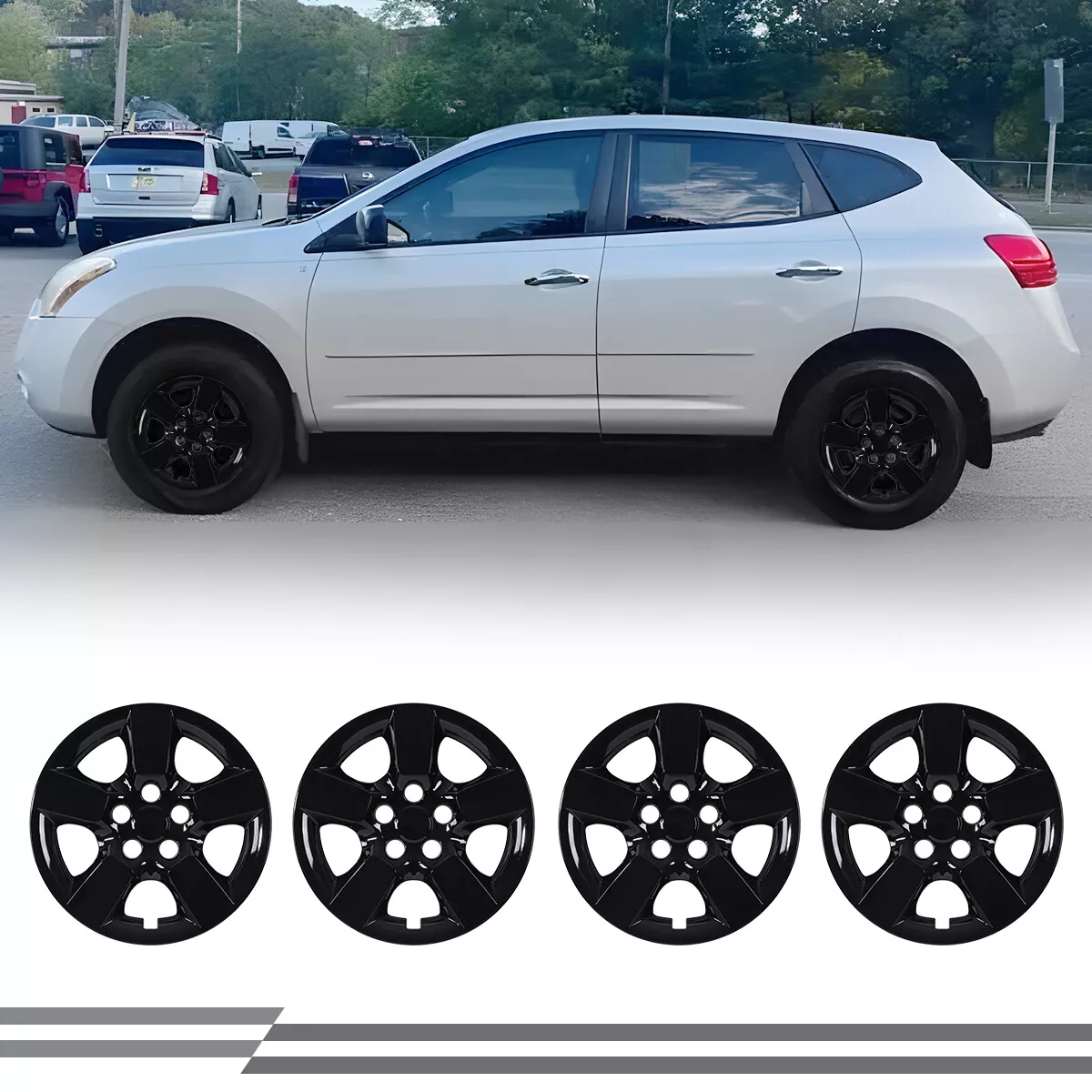 4 Pack 16" Hubcaps Wheel Rims Cover for 2008-2015 Nissan Rogue/Rogue Select Compatible with Steel Wheels Snap on Installation PP Material,Black Lacquer