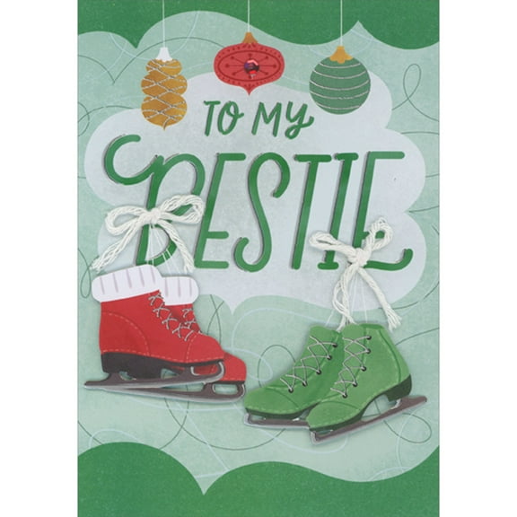 Designer Greetings Pairs of 3D Die Cut Red and Green Ice Skates with White String Hand Decorated Christmas Card for Best Friend