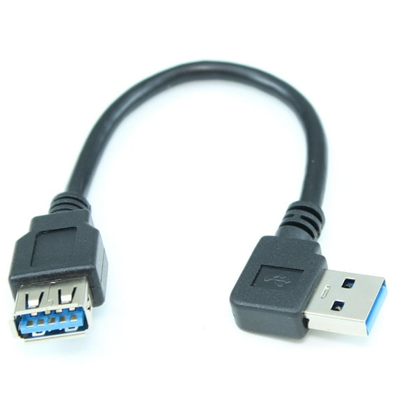 RIGHT-Facing ANGLED USB 3.0 Male to USB 3.0 Female Cable 6", Black