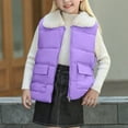 thumbnail image 4 of Girls Winter Puffer Vests Zipper Puffy Quilted Vests Trendy Sleeveless Quilted Jackets with Faux Fur Collar Purple, 7 Years, 4 of 7