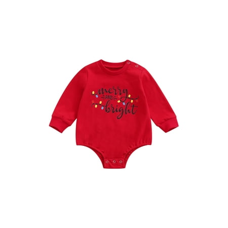 

Kiapeise Baby’s Christmas Letter Printed Round Neck Long Sleeve Romper