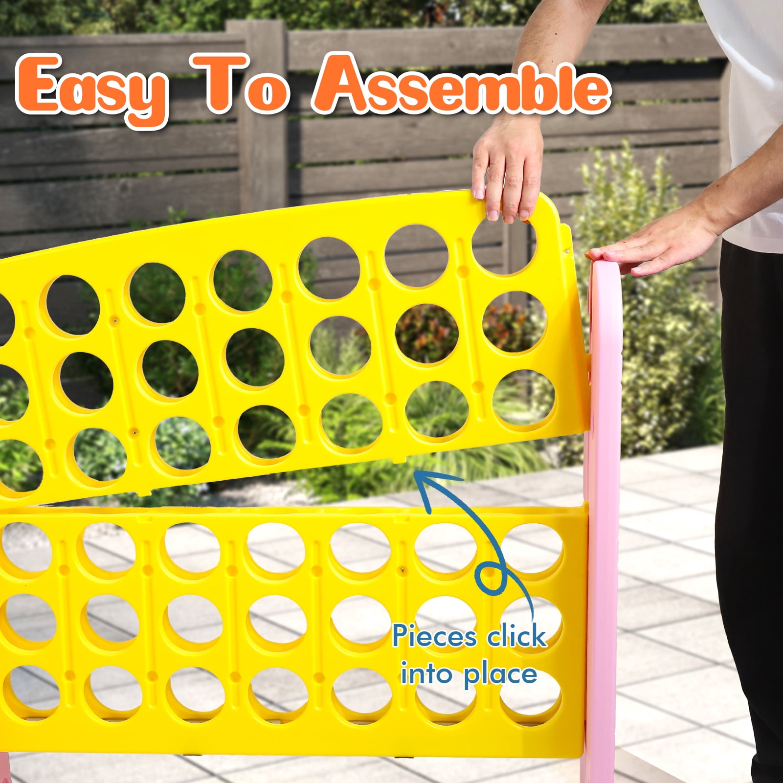 Wdmiya Jumbo 4-to-Score Giant Game Set, 4-in-a-Row Connect Game for Adults Kids Family Fun, Indoor Outdoor Adjustable Height Yard Family Game with w/ Golf Set, Basketball Hoop, Yellow Pink