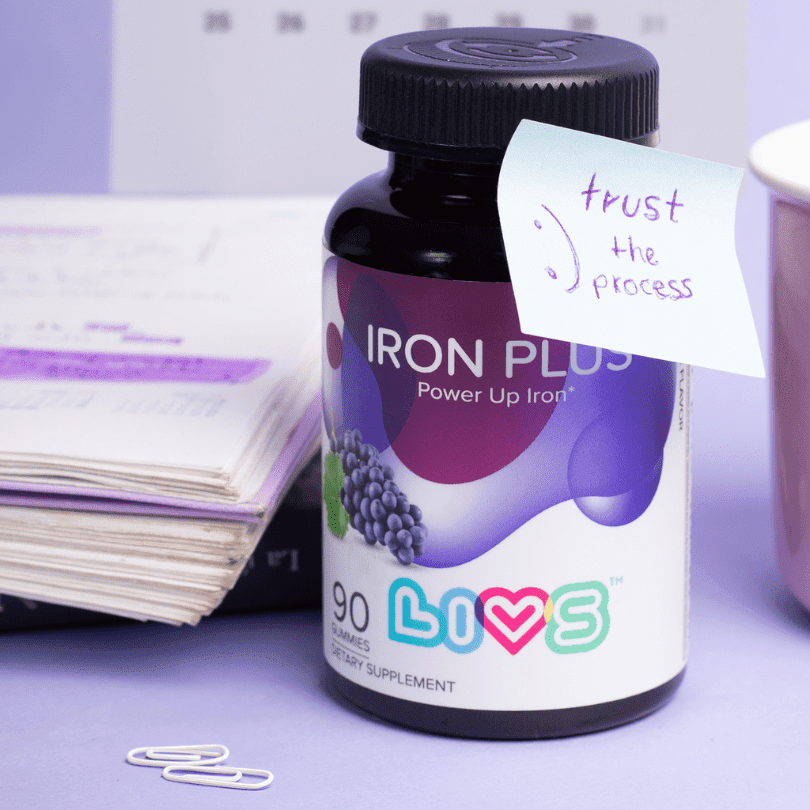 LIVS Iron Plus Gummies for Kids - Iron Gummies with Vitamin C, B12, Folate, Zinc & Biotin - Energy, Immune & Blood Support - Grape Flavor - 120 Count with 60 Servings