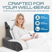 Kolbs Wedge Reading Pillow for Bed, Cushion with Arms for TV, Books, Nursing, Back - Bed Pillow for Sitting Up in Comfort, Plush Backrest. Bed Chair, Sit Up in Comfort (19 Gray/White)