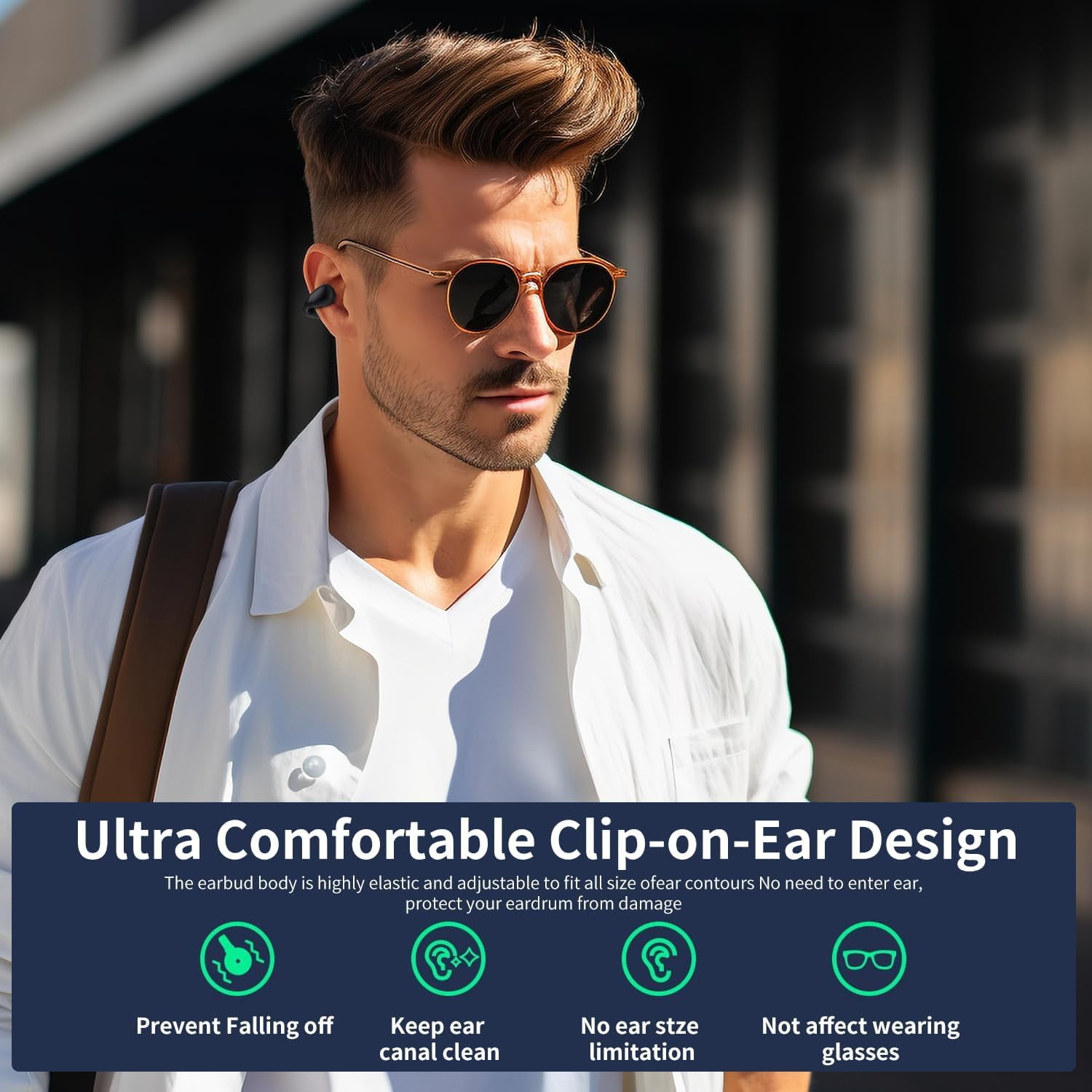 Open Ear Headphones Wireless Bluetooth 5.3 Clip On Earbuds with Digital Display Charging Case Button Control Mini Light-Weight Sport Earphones Built-in Mic IPX7 Waterproof for Running Fitness Black